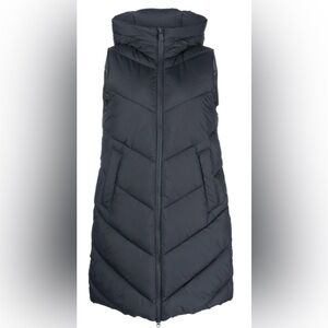 Save The Duck Navy Chevron Quilted Hooded Long Puffer Vest